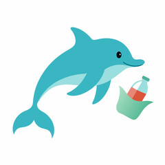 Dolphin jumping vector on white background.