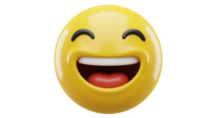 A cheerful 3D rendering of a laughing emoticon.