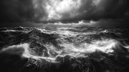 Dramatic Monochrome Seascape with Turbulent Waves