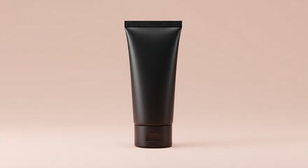 Minimalist black cosmetic tube on a soft pink backdrop for product marketing