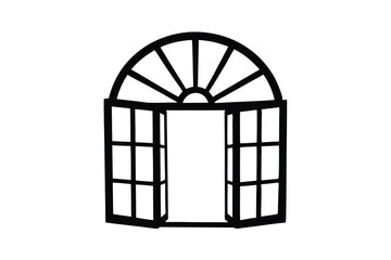 Open window silhouette vector, Black window frame, window black silhouette