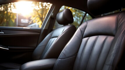 Close, up view of empty leather interior in car, ideal for dry cleaning and car seat repair