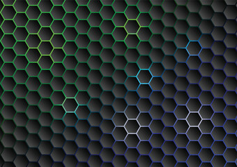 Abstract background hive hexagon pattern texture polygon vector design light neon internet technology concept