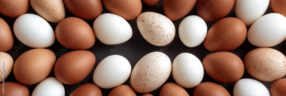 Aufkleber brown and white eggs arranged in a symmetrical circle on a dark surface during a creative culinary d