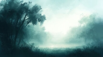 Fototapeta premium Enchanting Foggy Forest Landscape