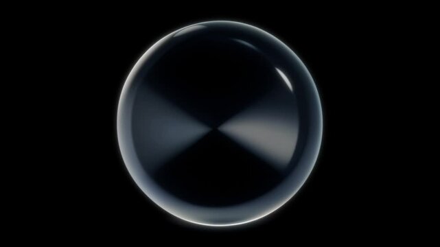 glass ball rotating on a blaxk background. The smooth, glossy sphere reflects light beautifully, making it ideal for visual effects and motion graphics. 4K loop