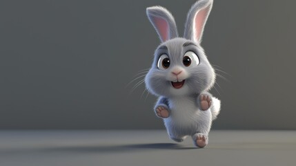 Cute cartoon rabbit running against a gray background