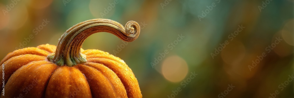 Poster close-up view of a pumpkin stem with soft bokeh background showcasing autumns beauty in a cozy garde