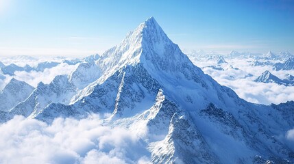 Obraz premium Mountain covered in snow and clouds. The sky is blue and the clouds are white