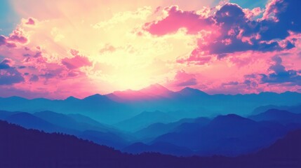Obraz premium Serene Sunset Over Majestic Mountain Ranges