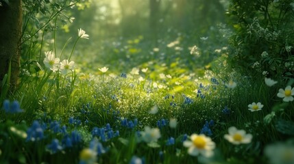 Obraz premium Spring Forest Meadow Sunlight