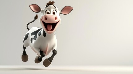 Naklejka premium Cartoon cow running, bright studio, cheerful expression