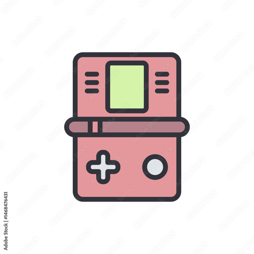 Poster nostalgic pink handheld game device with retro controls and screen