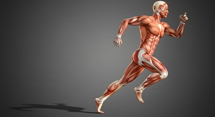 Detailed Anatomical Model of a Muscular Human Figure Running in a Dynamic Motion Pose