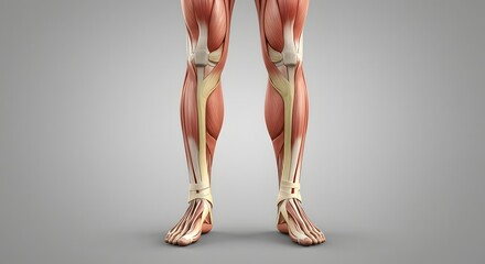 Detailed 3D Anatomical Illustration of the Human Leg Musculature and Skeletal Structure