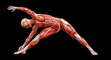 Anatomical Model of a Human Body in a Stretching Pose Demonstrating Muscular Structure