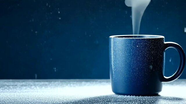 Steaming mug in a winter atmosphere