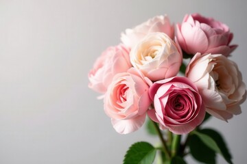 Fototapeta premium Elegant ranunculus bouquet, blush and white hues, pastel, photography, wedding flowers