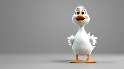Cartoon duck, posing, studio, gray background