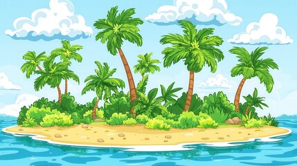 Tropical Island Paradise Lush Palms Sandy Beach Azure Ocean