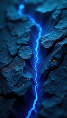 Jagged dark rock, vibrant blue lightning cracks , fantasy, fiery, sparkle