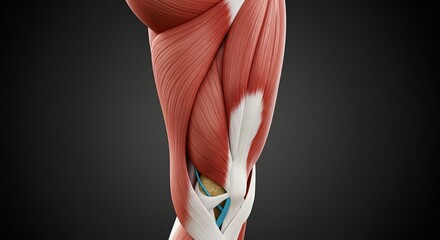 Detailed Human Muscle Anatomy Visualization in 3D Rendering Showing Tissue Structure and Integration
