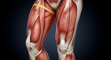 Detailed Anatomical Illustration of Human Leg Musculature Showing Muscles and Tendons
