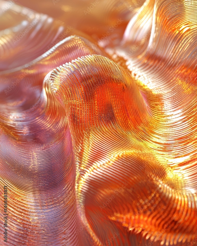 Poster abstract shimmering orange and gold fabric texture with wave patterns