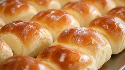 Golden Freshly Baked Bread Rolls in Close-up Arrangement, Ready to Eat