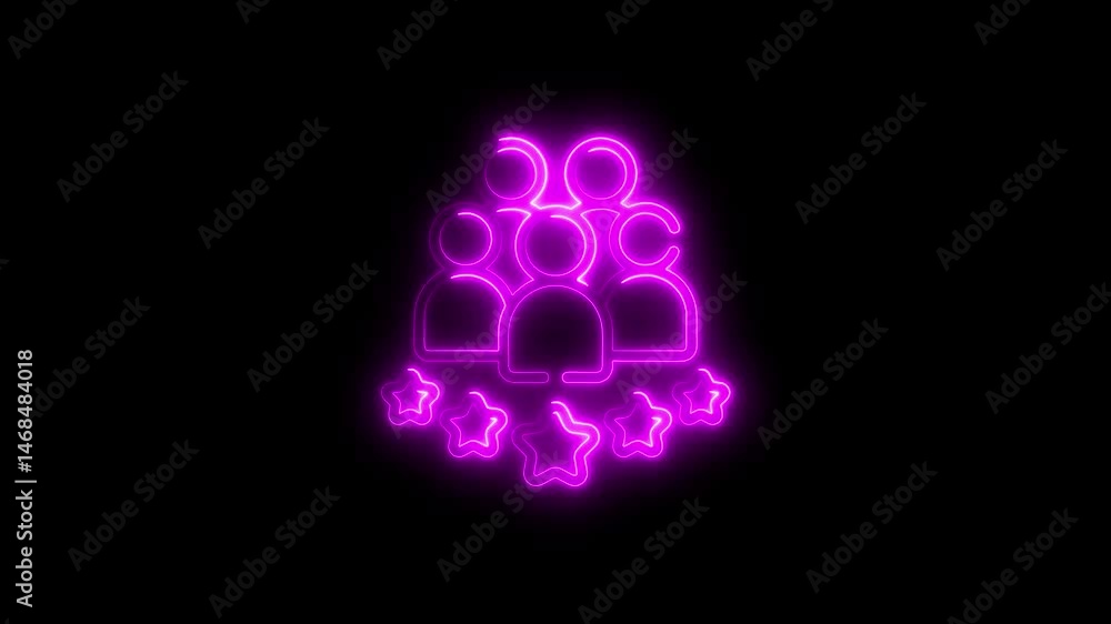 Poster neon glowing team with star icons on black background abstract design element for business or succes
