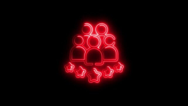 Neon red teamwork symbol with star accents animation on black background