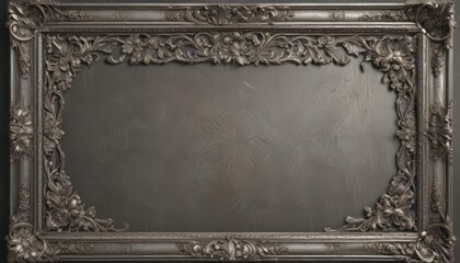 Obraz premium Silver ornate frame with embossed floral motif, aged patina , embossed frame, border, floral frame