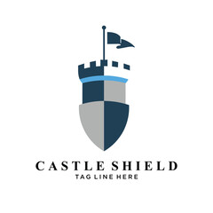 shield castle with shield icon logo design