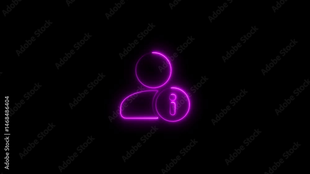 Poster neon glowing information icon representing user support and digital assistance on a black background