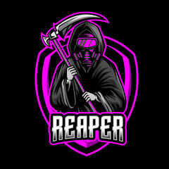 Illustration vector grapich of grim and shield perfect for mascot logo design 