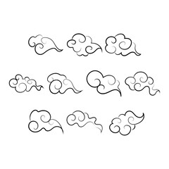 Hand Drawn Japanese Cloud Line Set