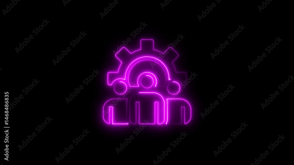 Poster glowing neon teamwork and process symbol animation on black background illustrating collaboration an