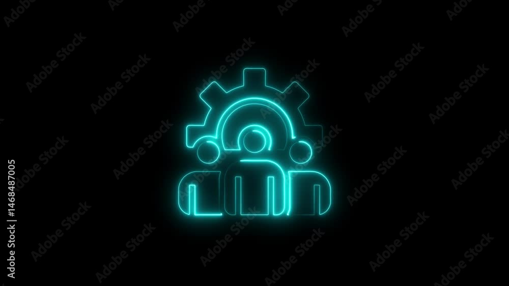 Poster animated glowing neon icon of teamwork and collaboration representing group efficiency and process c