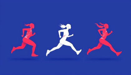 Three women runners in motion