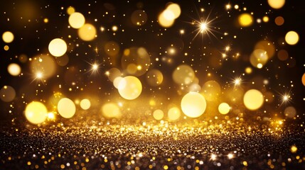 Golden Glitter Background with Bokeh Lights