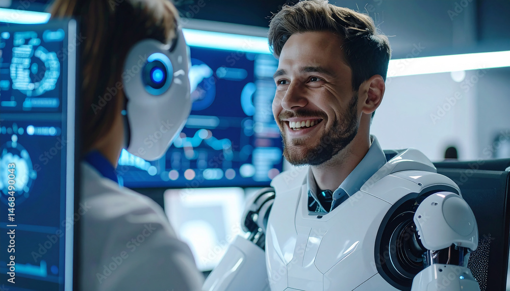 Poster intelligent encounter: a scientist engages in a friendly, collaborative exchange with an advanced ro