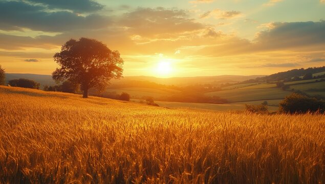 Golden sunset over a wheat field