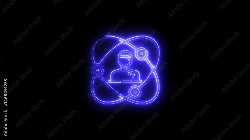 Poster digital networking human interface neon symbol animation isolated on black background