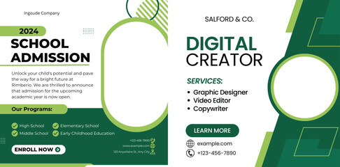 Dual Promotion for School Admission and Digital Creation Services in Green Tone