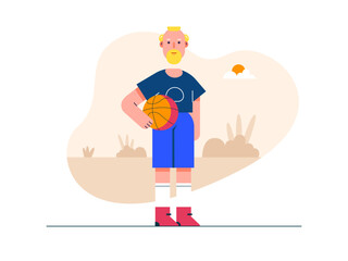 Grandpa is playing basketball in the park. Healthy life illustration. Flat vector illustration concept.