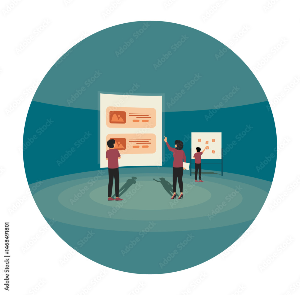 Poster mobile application development and design process concept with business team working.