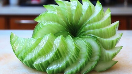 Obraz premium Artistic Cucumber Spiral Garnish Food Decoration