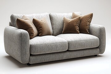 Elegant two-seater sofa with contrasting brown cushions high resolution picture