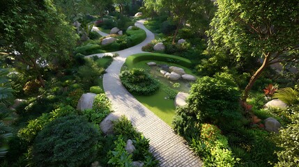 Create stunning outdoor landscapes with vibrant greenery and carefully designed pathways for a tranquil experience