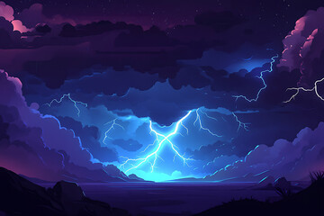 Dramatic Thunderstorm Over Serene Landscape with Striking Lightning and Dark Clouds